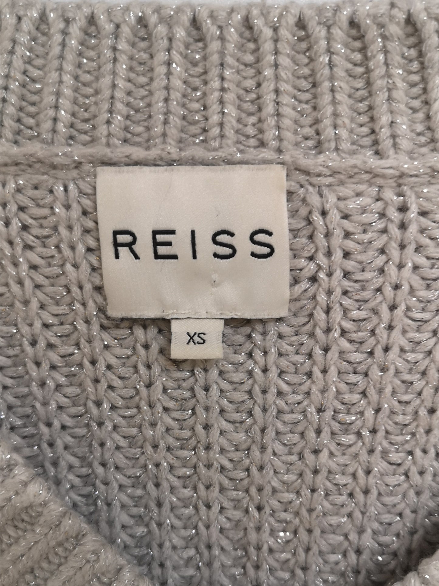 Reiss Willaston Shimmer Grey Knitted V-Neck Sweater Size XS