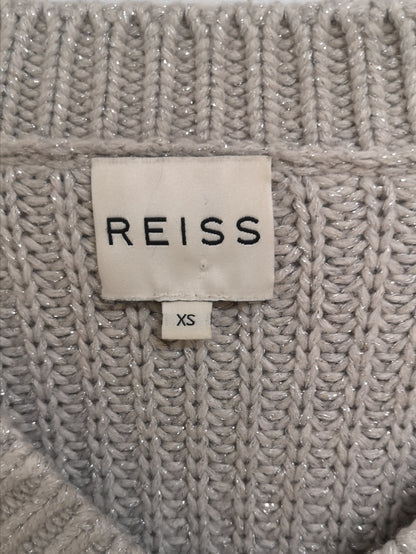 Reiss Willaston Shimmer Grey Knitted V-Neck Sweater Size XS