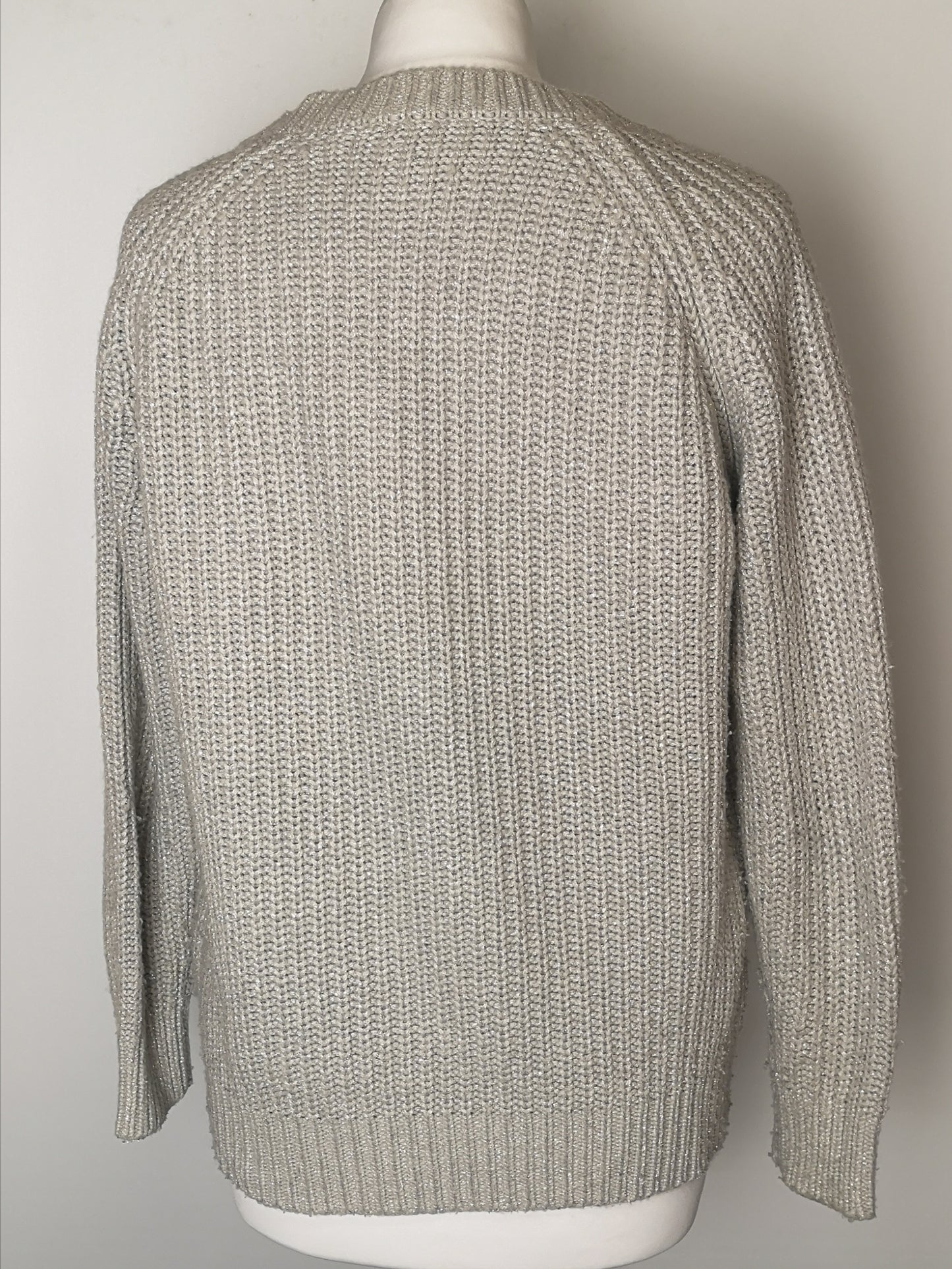 Reiss Willaston Shimmer Grey Knitted V-Neck Sweater Size XS