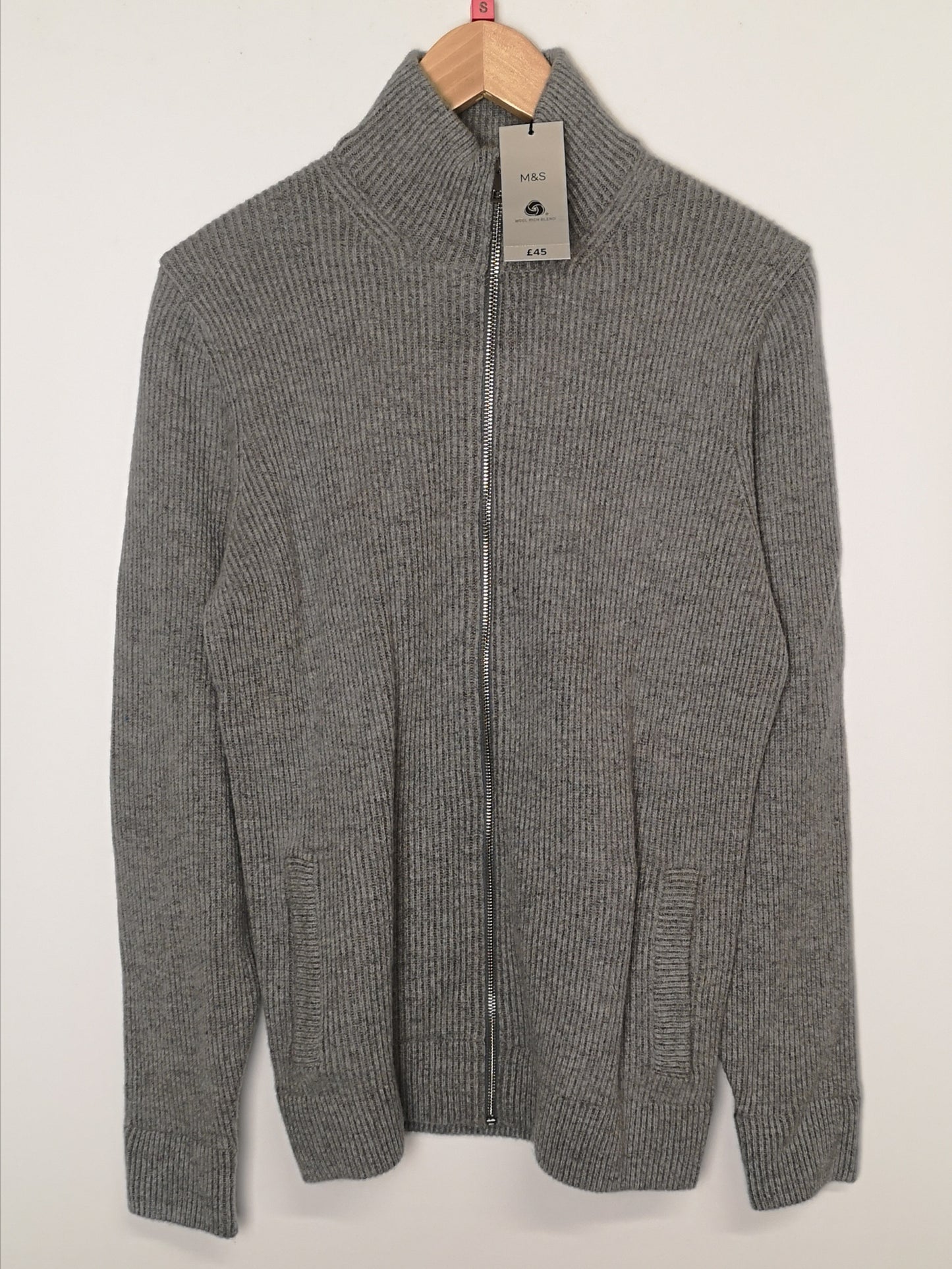 BNWT M&S Wool Rich Blend Grey Fleece Size S