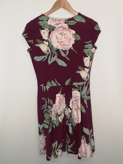 BNWT Dorothy Perkins Purple Floral Boxpleat Dress Size 12