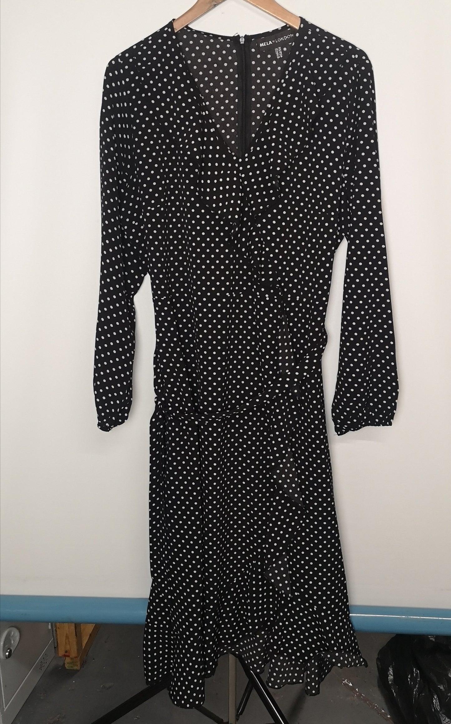 Mela London Black Polka Dot Long Sleeve Midi Dress Size 20