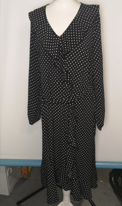 Mela London Black Polka Dot Long Sleeve Midi Dress Size 20