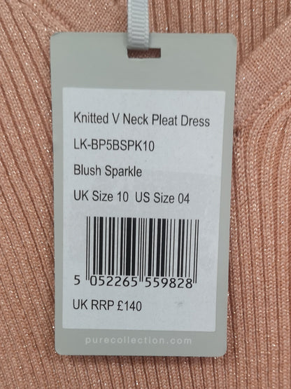 BNWT Pure Collection Pink Knitted V-Neck Pleat Dress Size 10