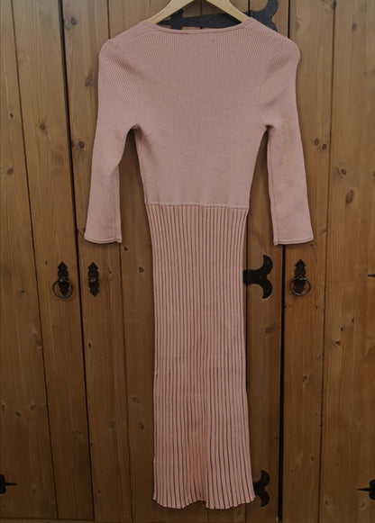 BNWT Pure Collection Pink Knitted V-Neck Pleat Dress Size 10