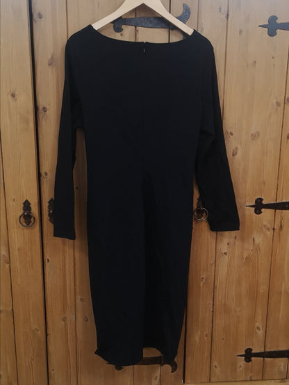 BNWT Jacques Vert Black V-Neck Long Sleeved Dress Size 20