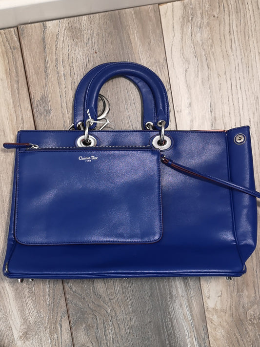 Dior Diorissimo Blue Leather/Pink Interior Large Shopper Tote w/ Clutch Bag