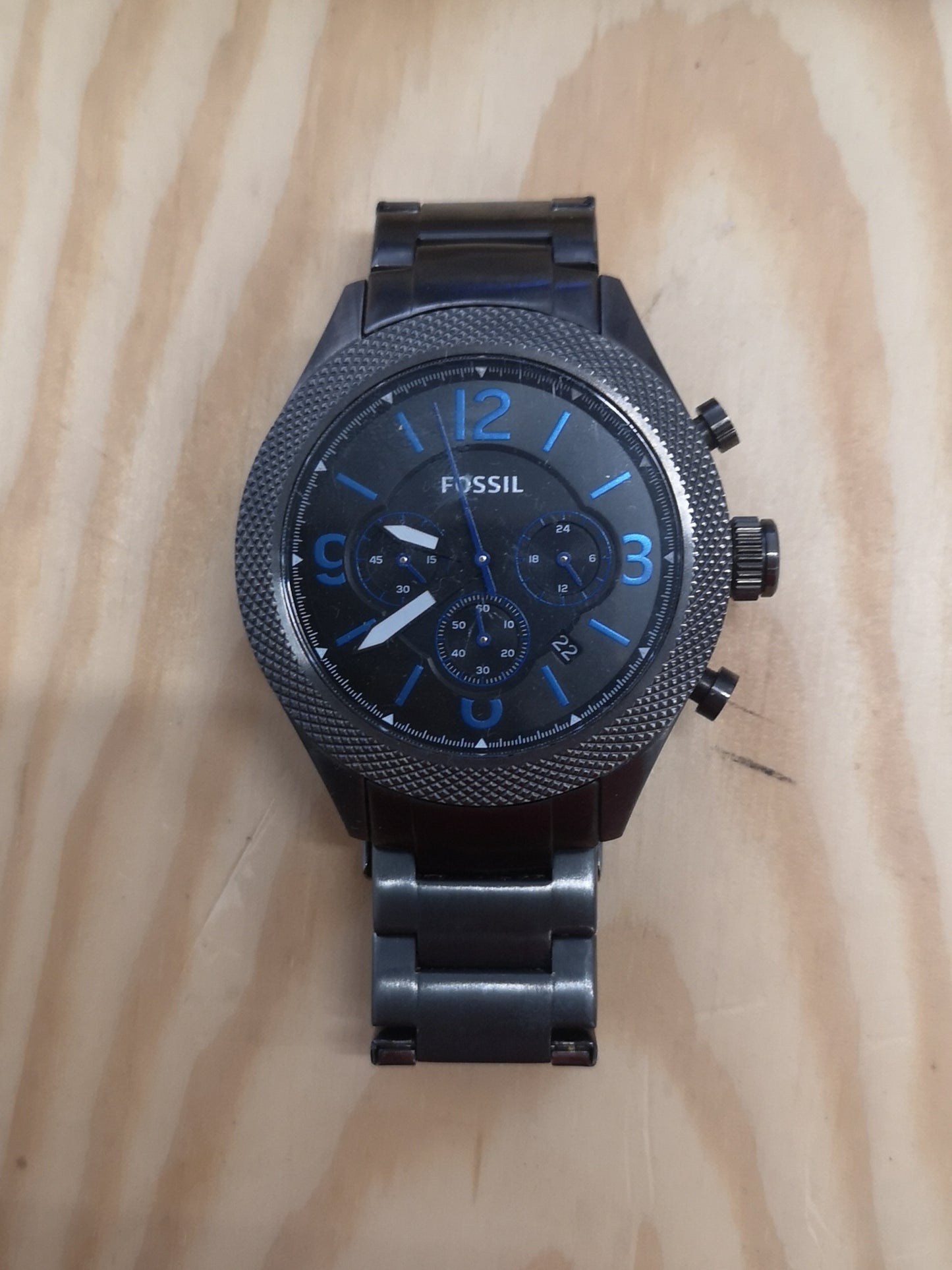 Fossil Men's Blue Face/Grey Strap Chronograph Watch