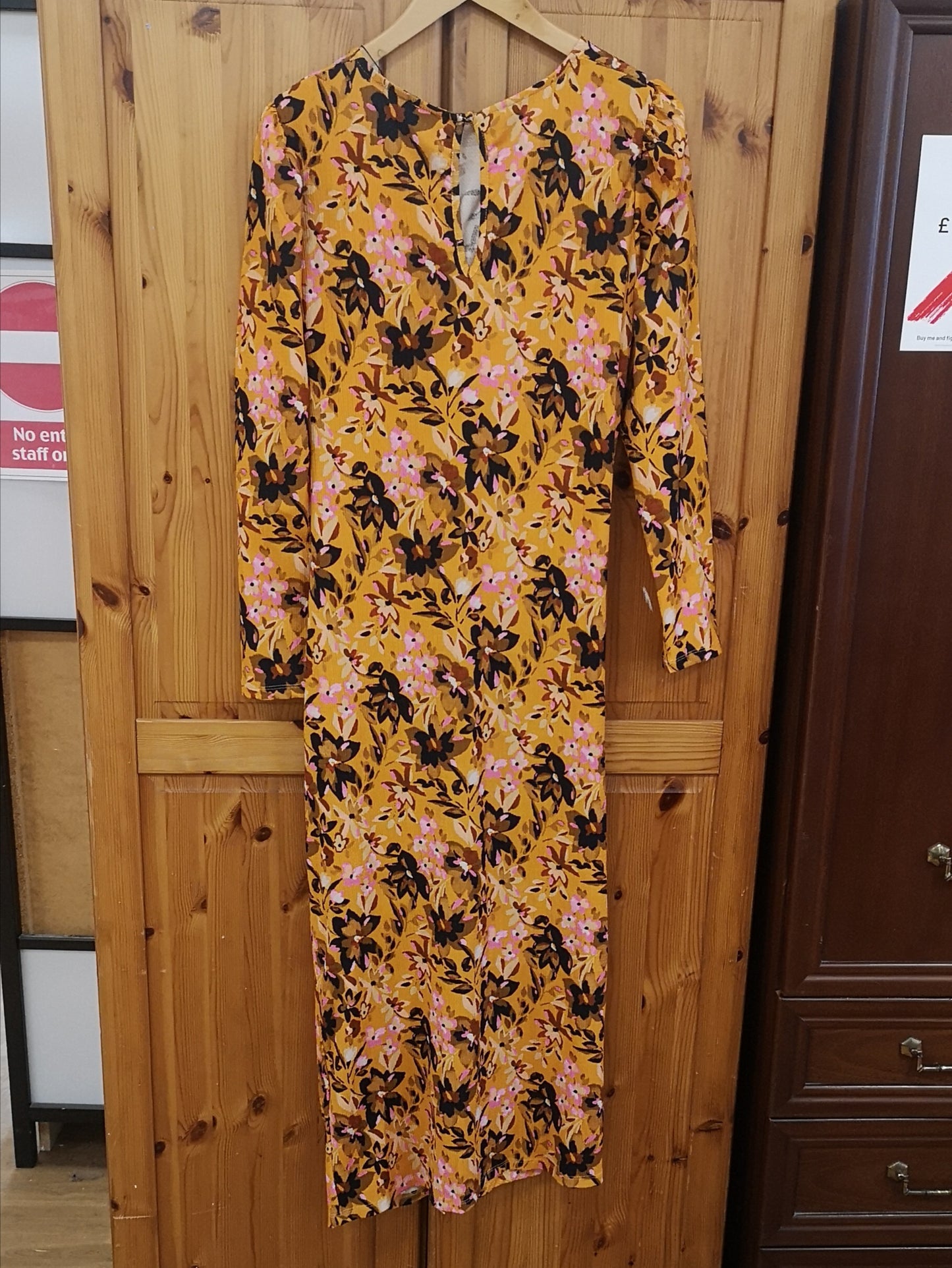 BNWT Oasis Floral Crinkle Gathered Front Detail Orange Midi Dress Size L