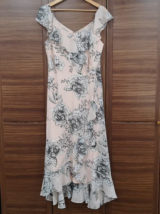 Wallis Frilly Floral Pink Dress Size 14