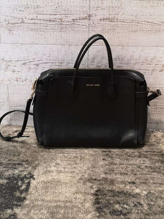 Michael Kors Black Leather Large Mercer Belted Satchel Bag