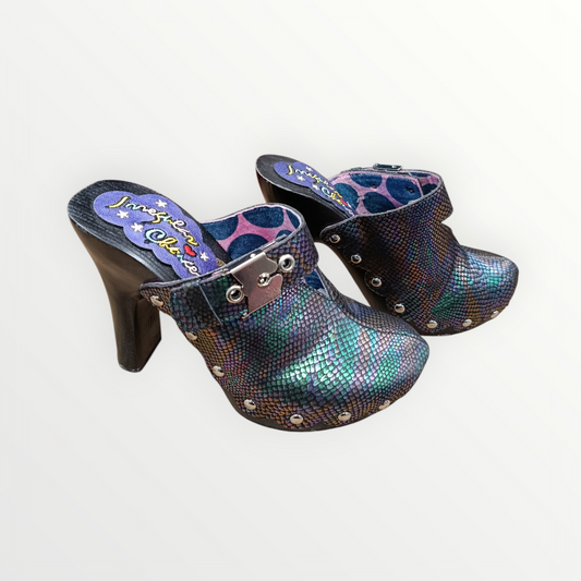 Irregular Choice Pearlescent Snake Print Clog Shoes Size 4
