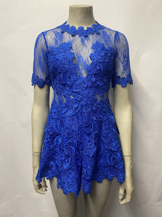 Topshop Blue Lace Short Sleeve Playsuit 8 BNWT