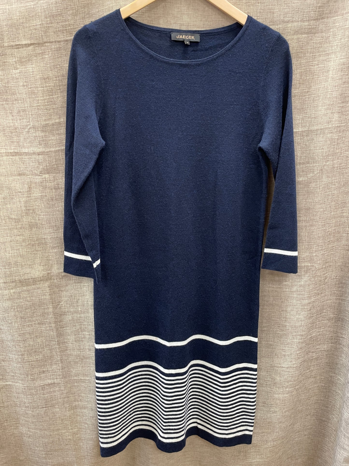 Jaeger Navy Striped Wool Mix Long Sleeve Jumper Dress Medium