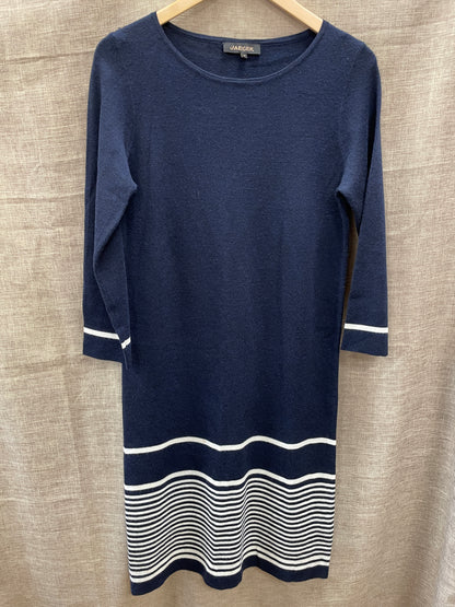 Jaeger Navy Striped Wool Mix Long Sleeve Jumper Dress Medium