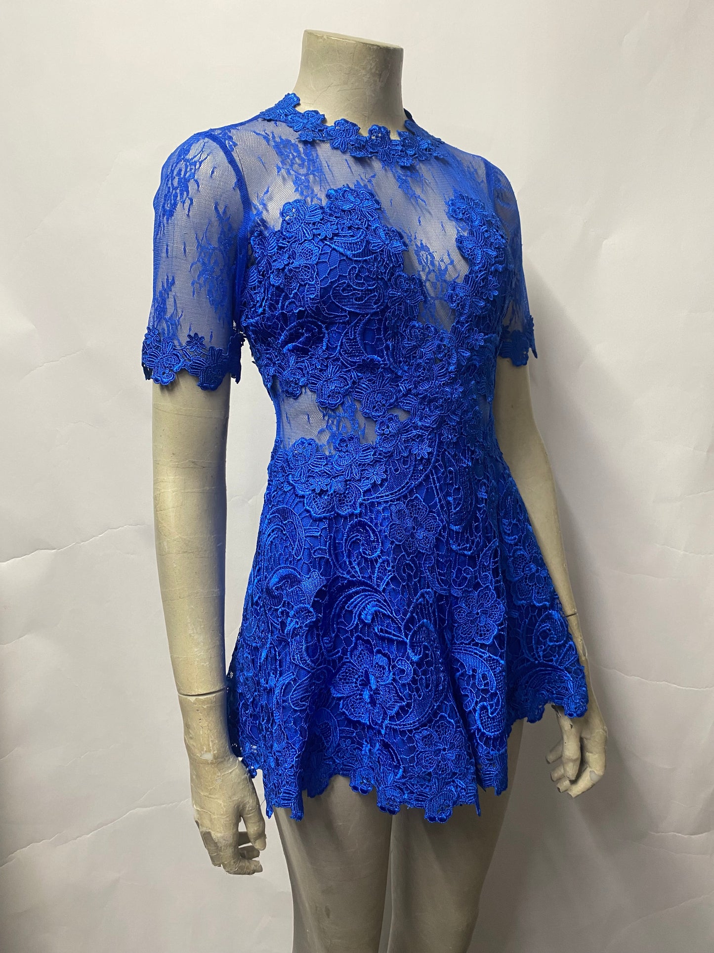 Topshop Blue Lace Short Sleeve Playsuit 8 BNWT