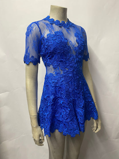 Topshop Blue Lace Short Sleeve Playsuit 8 BNWT