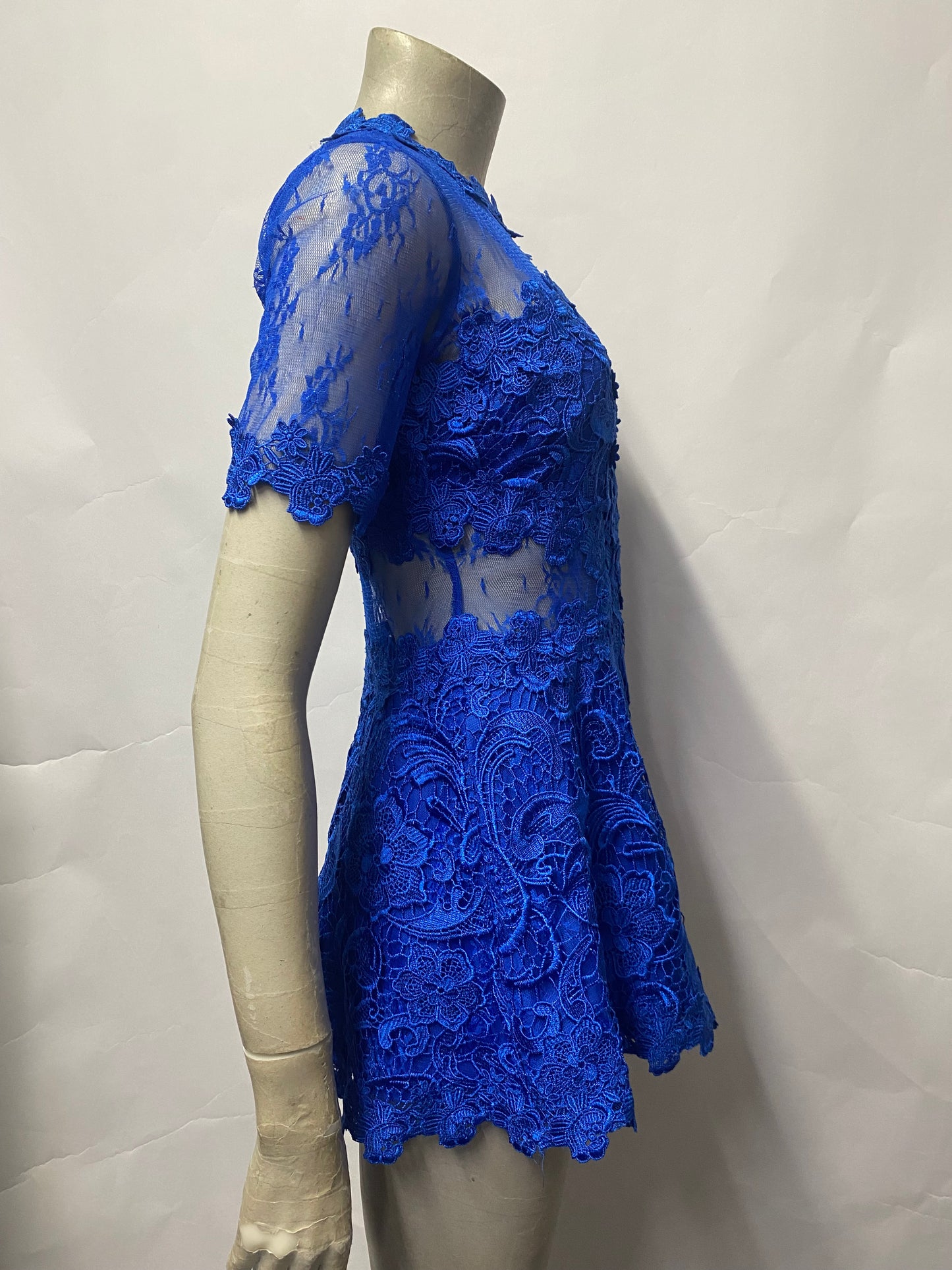 Topshop Blue Lace Short Sleeve Playsuit 8 BNWT