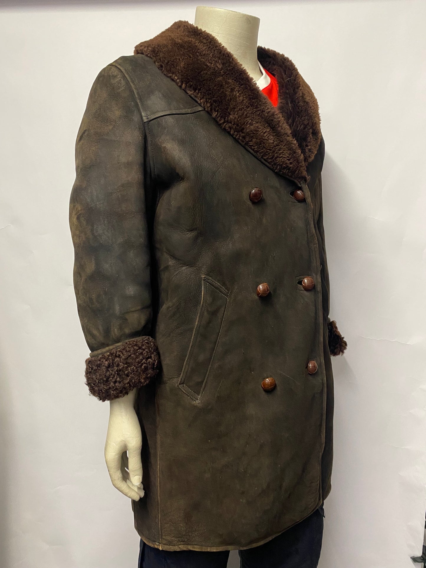 Vintage Unbranded Dark Brown Sheepskin Afghan Coat