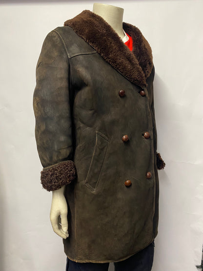 Vintage Unbranded Dark Brown Sheepskin Afghan Coat