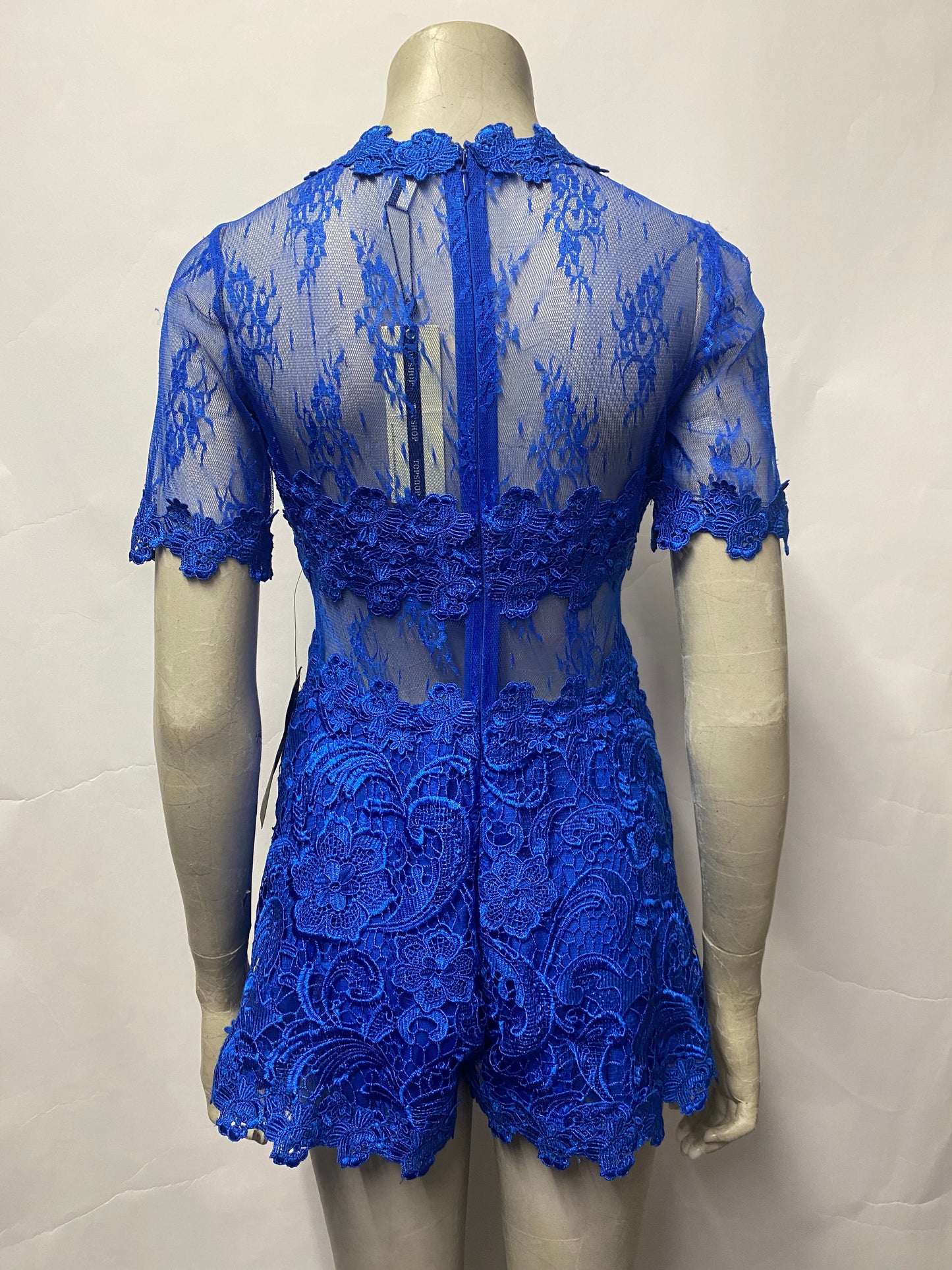 Topshop Blue Lace Short Sleeve Playsuit 8 BNWT