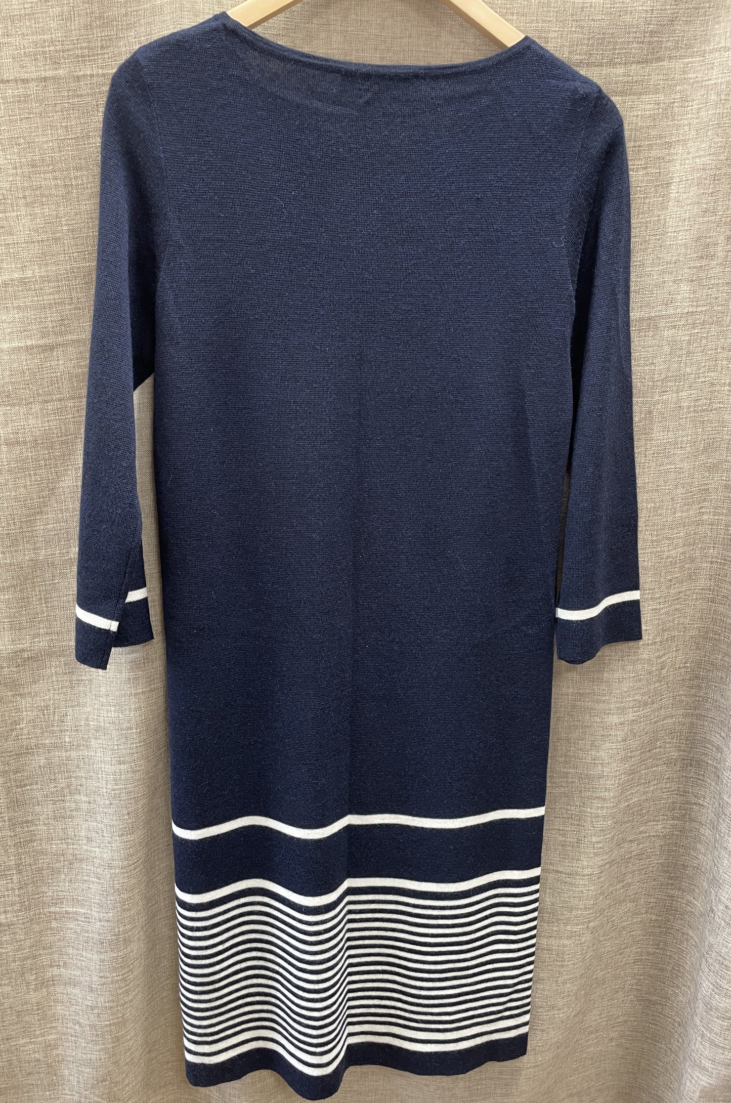 Jaeger Navy Striped Wool Mix Long Sleeve Jumper Dress Medium