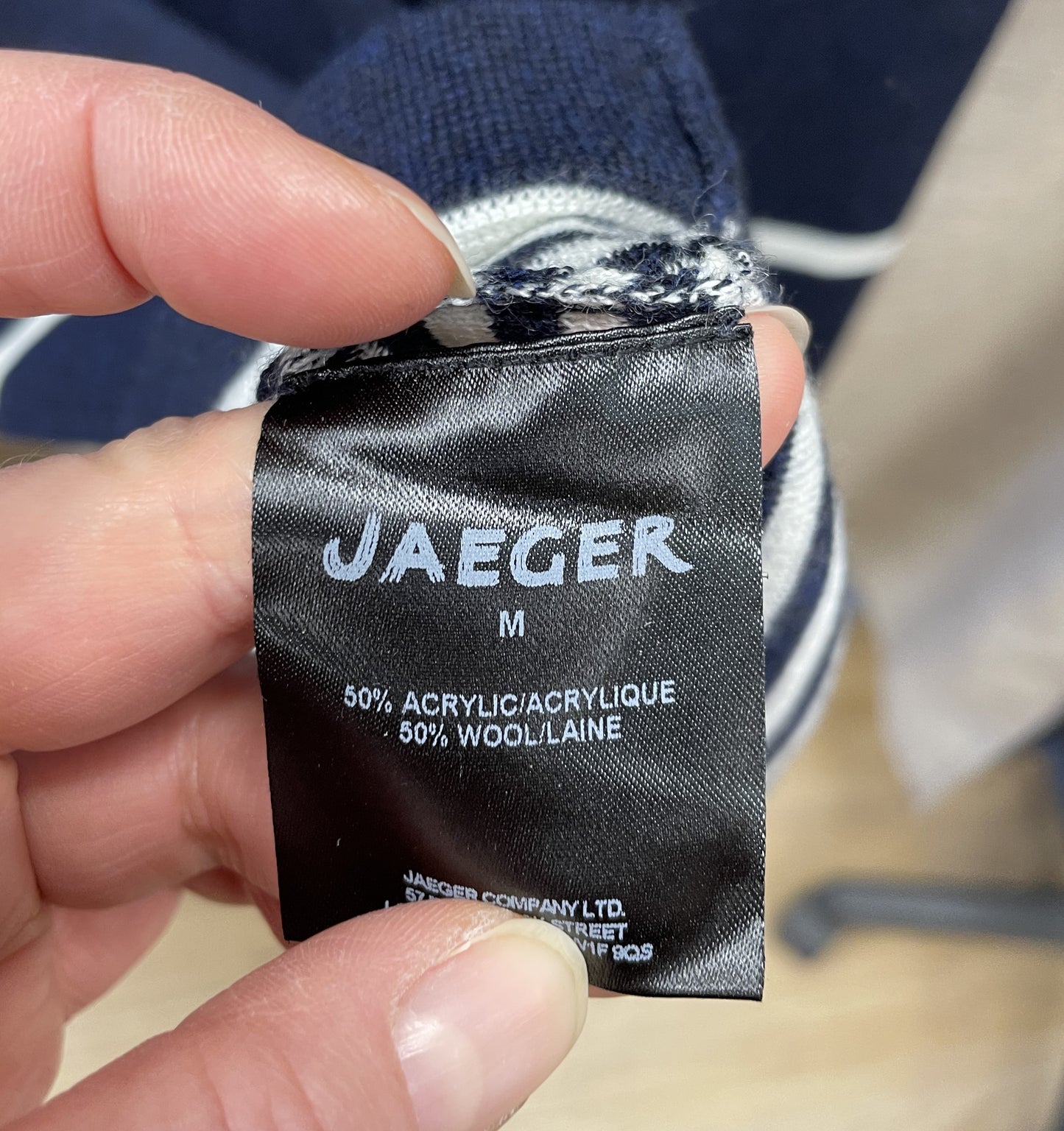 Jaeger Navy Striped Wool Mix Long Sleeve Jumper Dress Medium