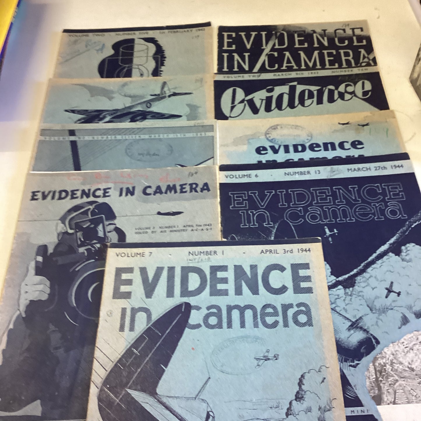 Evidence In Camera Issued By Air Ministry Selection of 9 Ranging From Volume Two Number Five to Volume 7 No 1