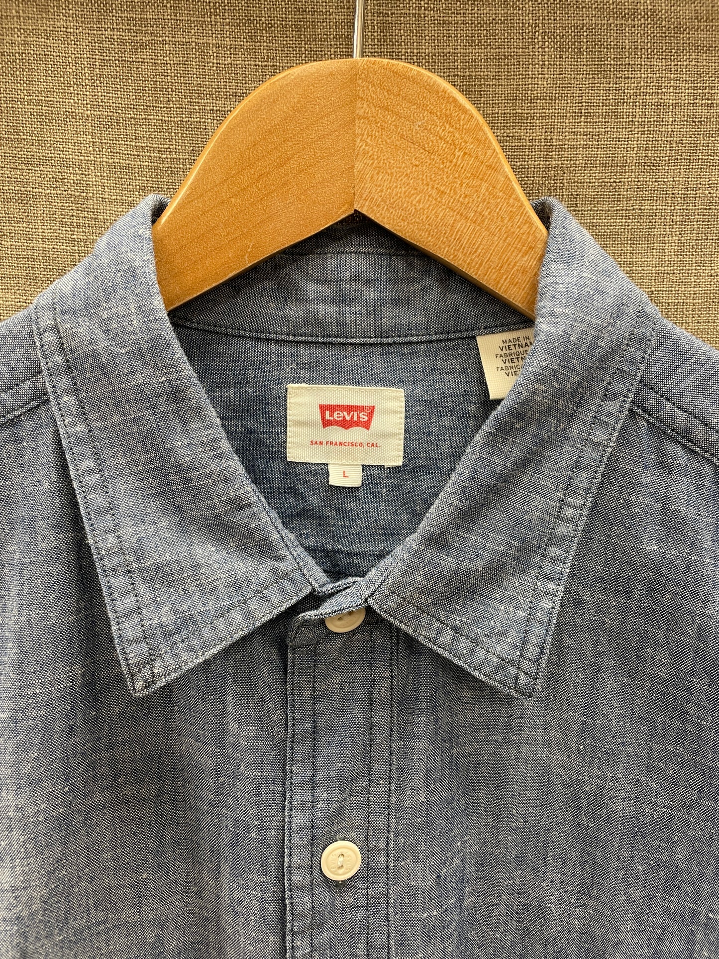 Levi's Levi Strauss Blue Lightweight Denim Look Chambray Short Sleeve Shirt Large