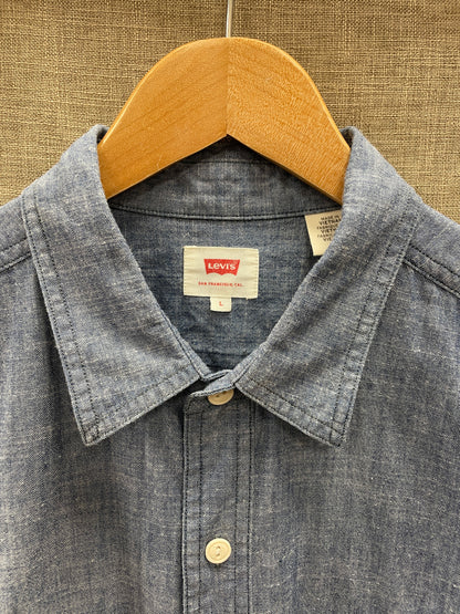 Levi's Levi Strauss Blue Lightweight Denim Look Chambray Short Sleeve Shirt Large