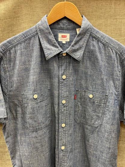 Levi's Levi Strauss Blue Lightweight Denim Look Chambray Short Sleeve Shirt Large