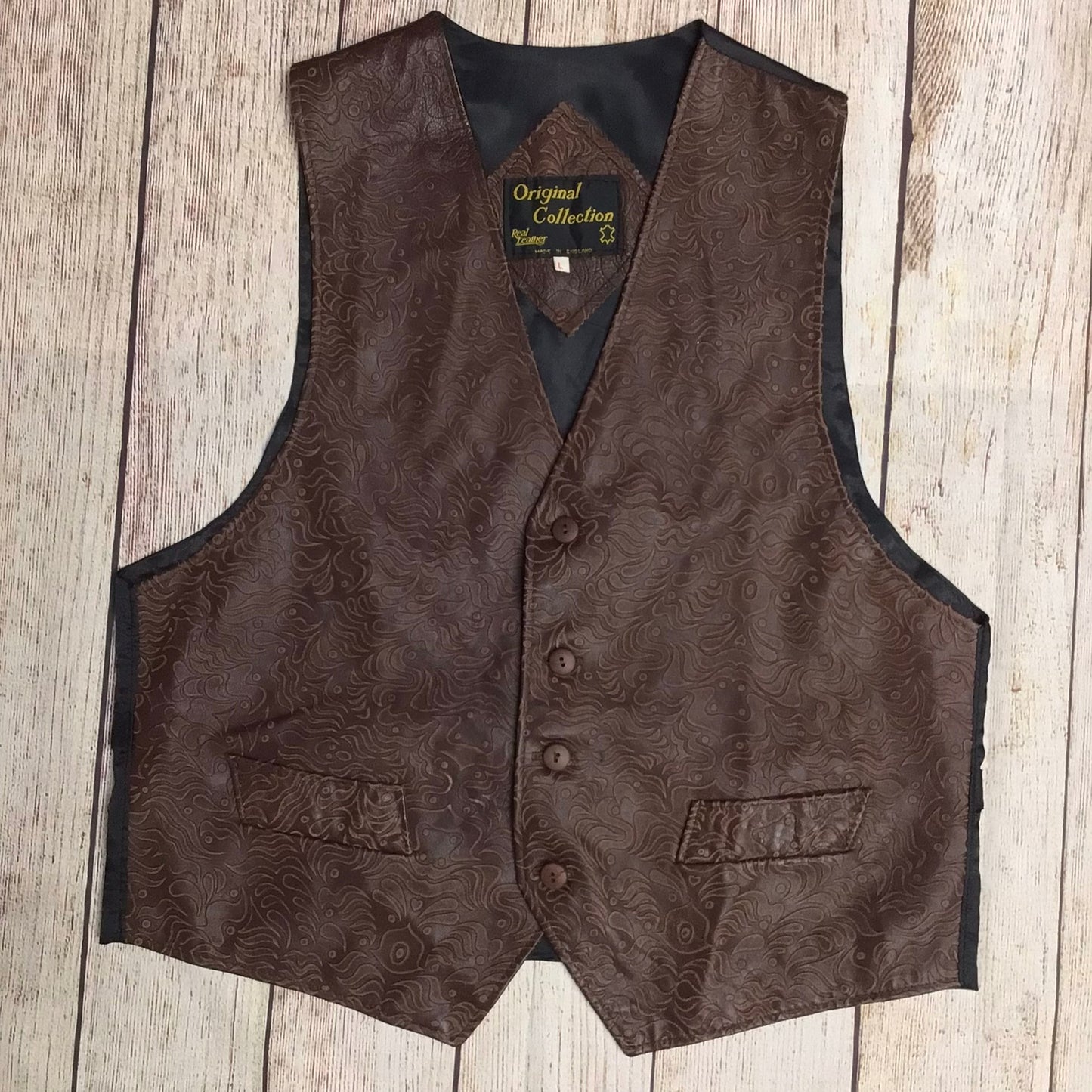 Original Collection Made in England Brown Real Leather Waistcoat Size L