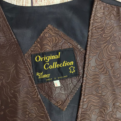 Original Collection Made in England Brown Real Leather Waistcoat Size L