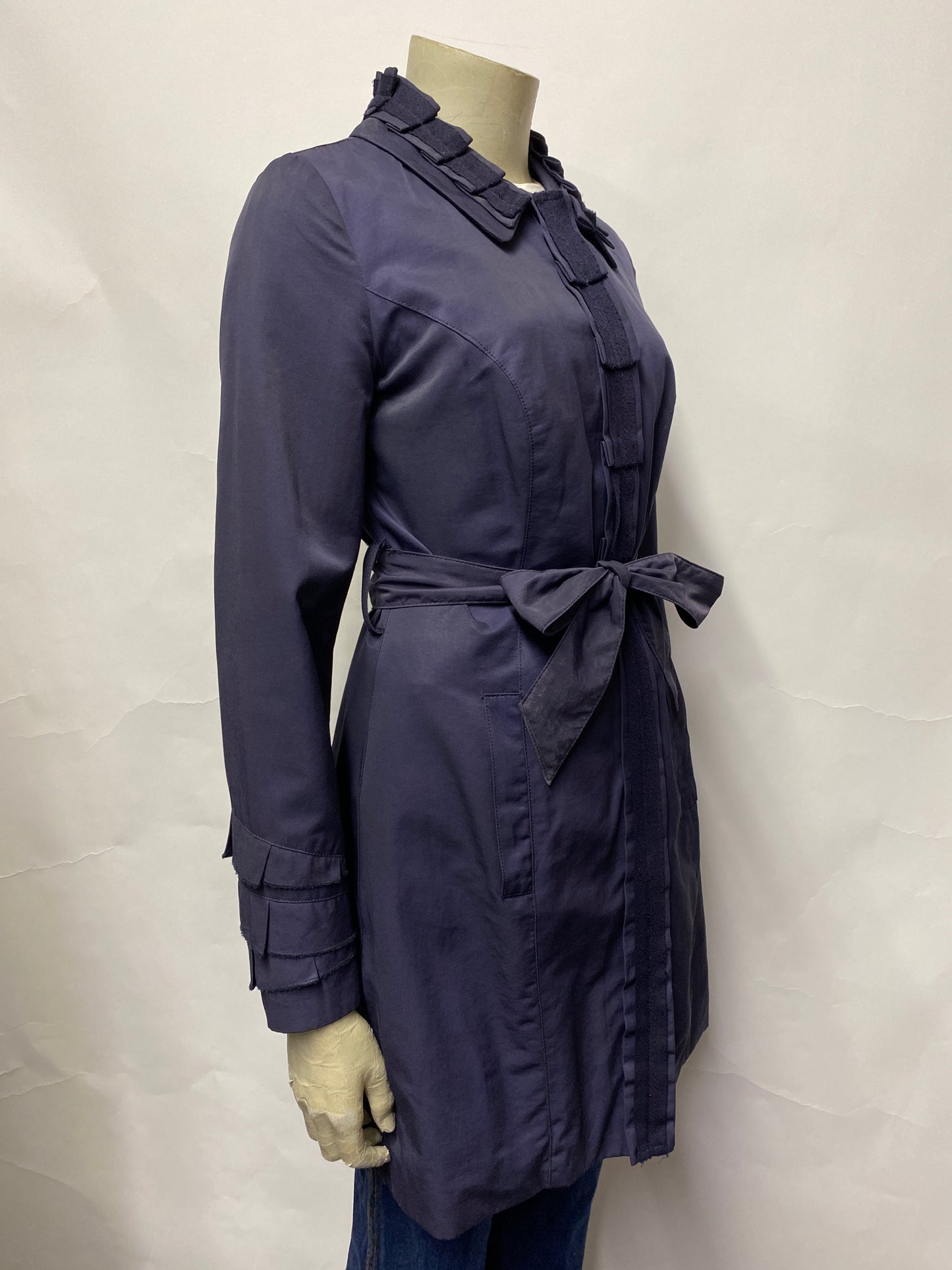 Per Una Navy Belted Frill Detail Trench Coat 8
