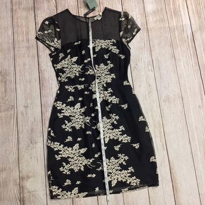 BNWT Hoss Intropia Black w/Cream Embroidery 100% Silk Dress Size 10