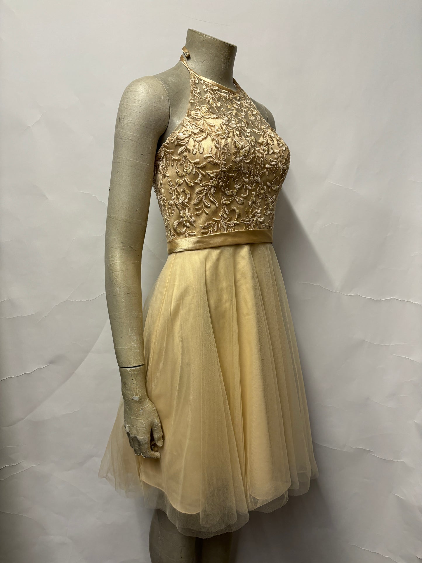 Morilee Madeline Gardner Gold and Beige Halterneck Occasion Dress 6