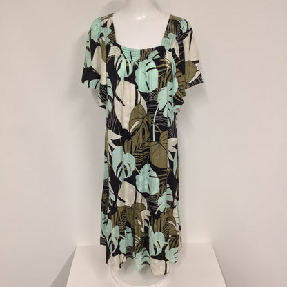 Mos Mosh Green & Black Leaf Print Daryna Arum Dress Size M