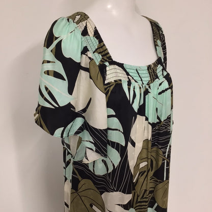 Mos Mosh Green & Black Leaf Print Daryna Arum Dress Size M