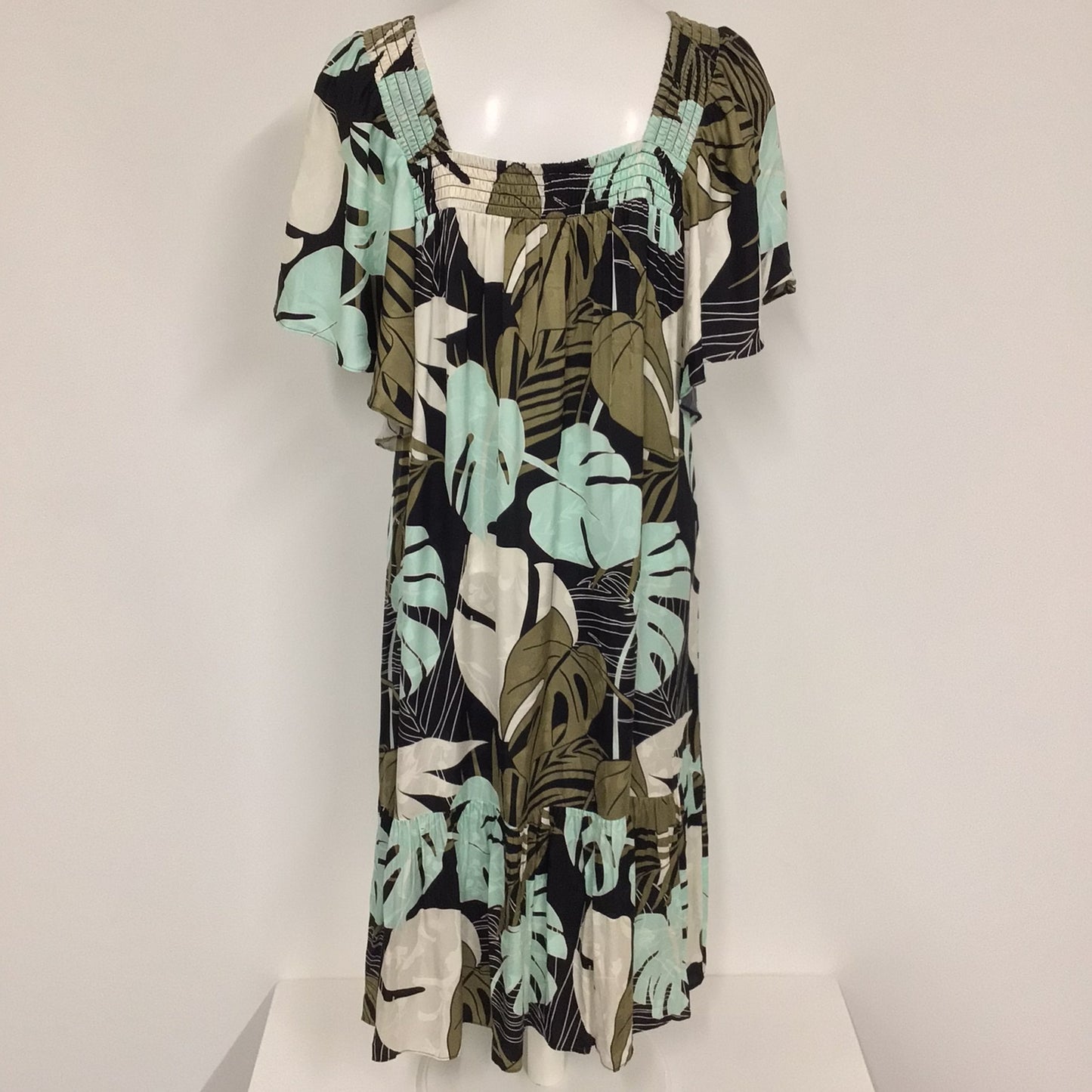 Mos Mosh Green & Black Leaf Print Daryna Arum Dress Size M