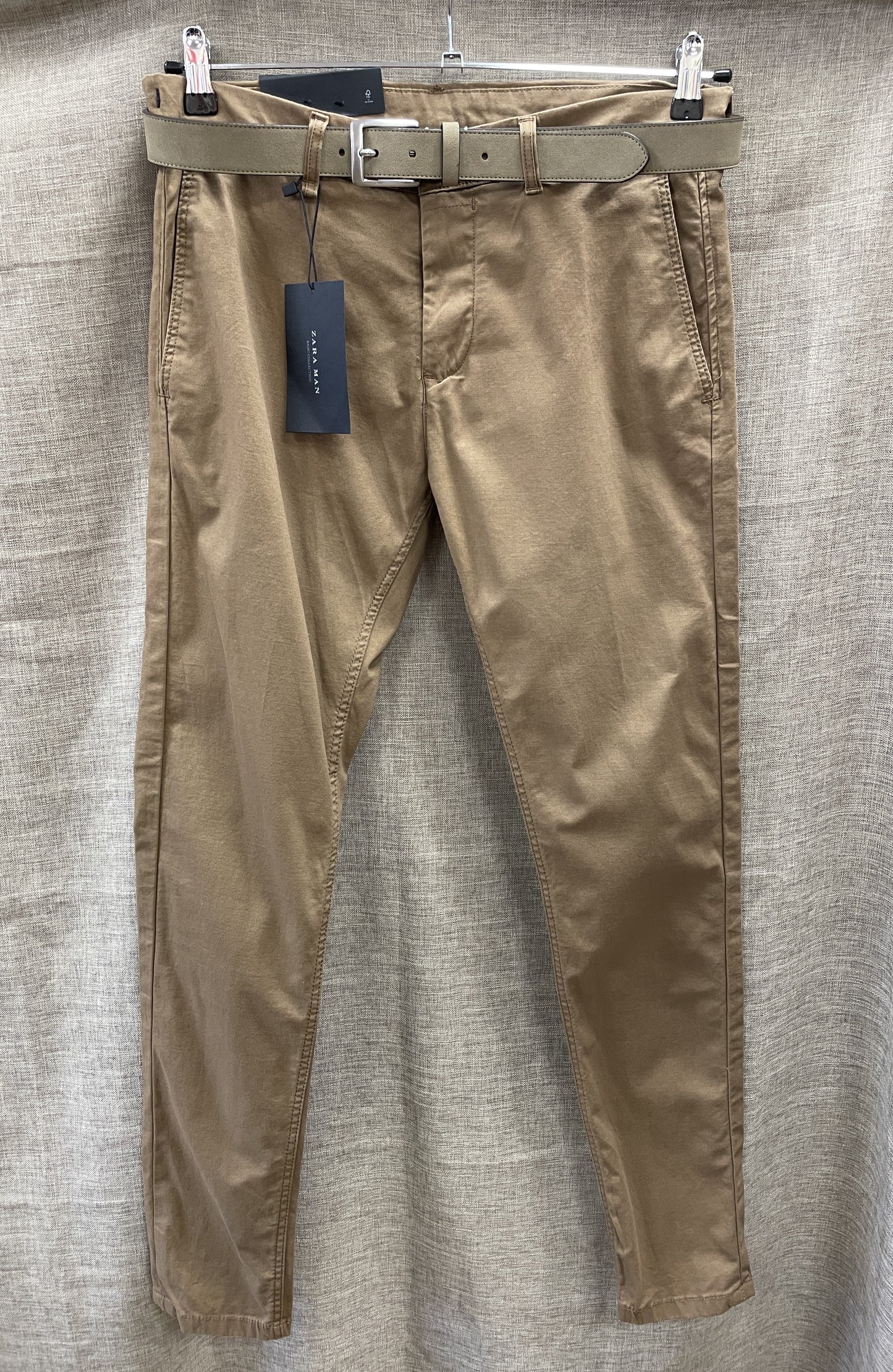 Zara New with Tags Tan Brown Skinny Trousers with Belt EUR 40