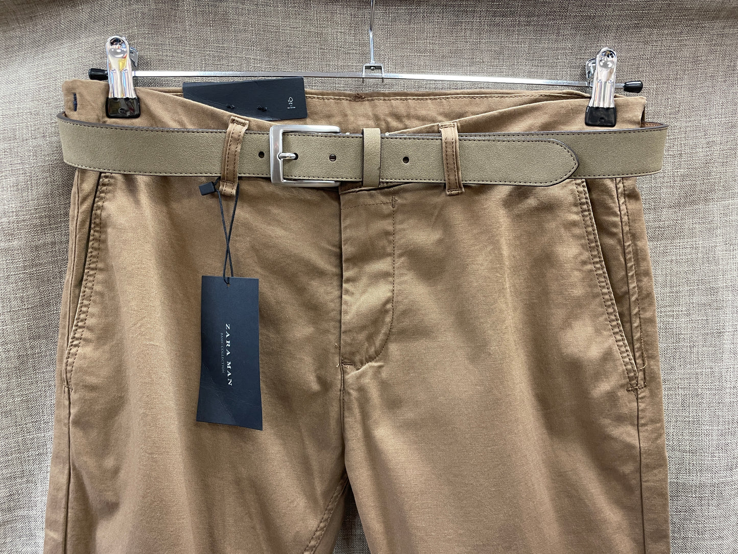 Zara New with Tags Tan Brown Skinny Trousers with Belt EUR 40