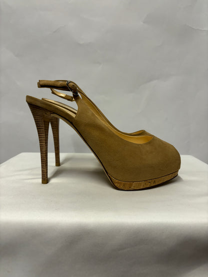 Giuseppe Zanotti Beige Cork Platform Peeptoe Shoes 5.5