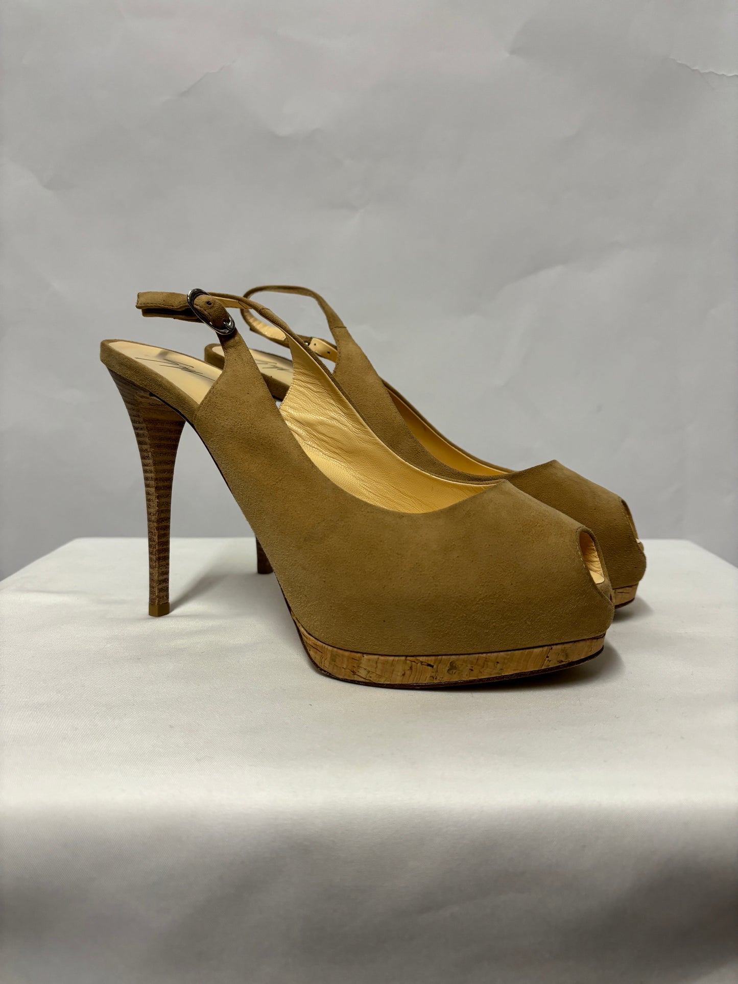 Giuseppe Zanotti Beige Cork Platform Peeptoe Shoes 5.5