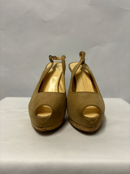 Giuseppe Zanotti Beige Cork Platform Peeptoe Shoes 5.5