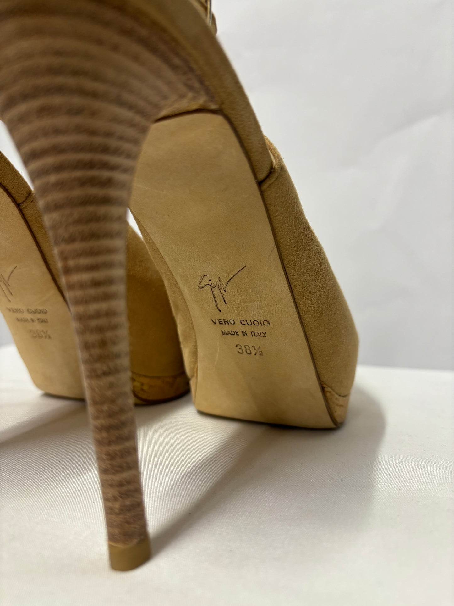 Giuseppe Zanotti Beige Cork Platform Peeptoe Shoes 5.5