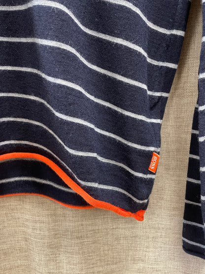 Hugo Boss Navy Stripe V Neck Wool Jumper Size 42 Large