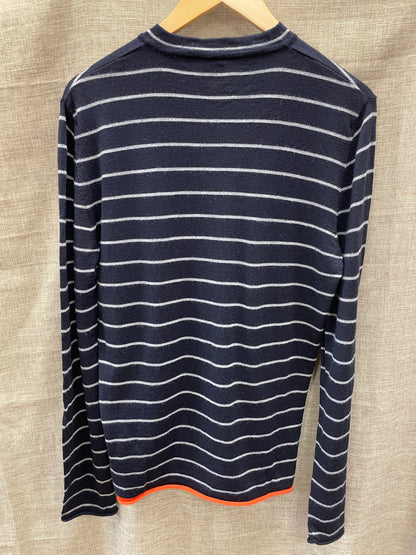 Hugo Boss Navy Stripe V Neck Wool Jumper Size 42 Large