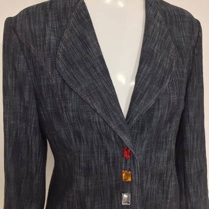 Aria Dark Grey Blazer Jacket w/Jewelled Popper Buttons Size 12