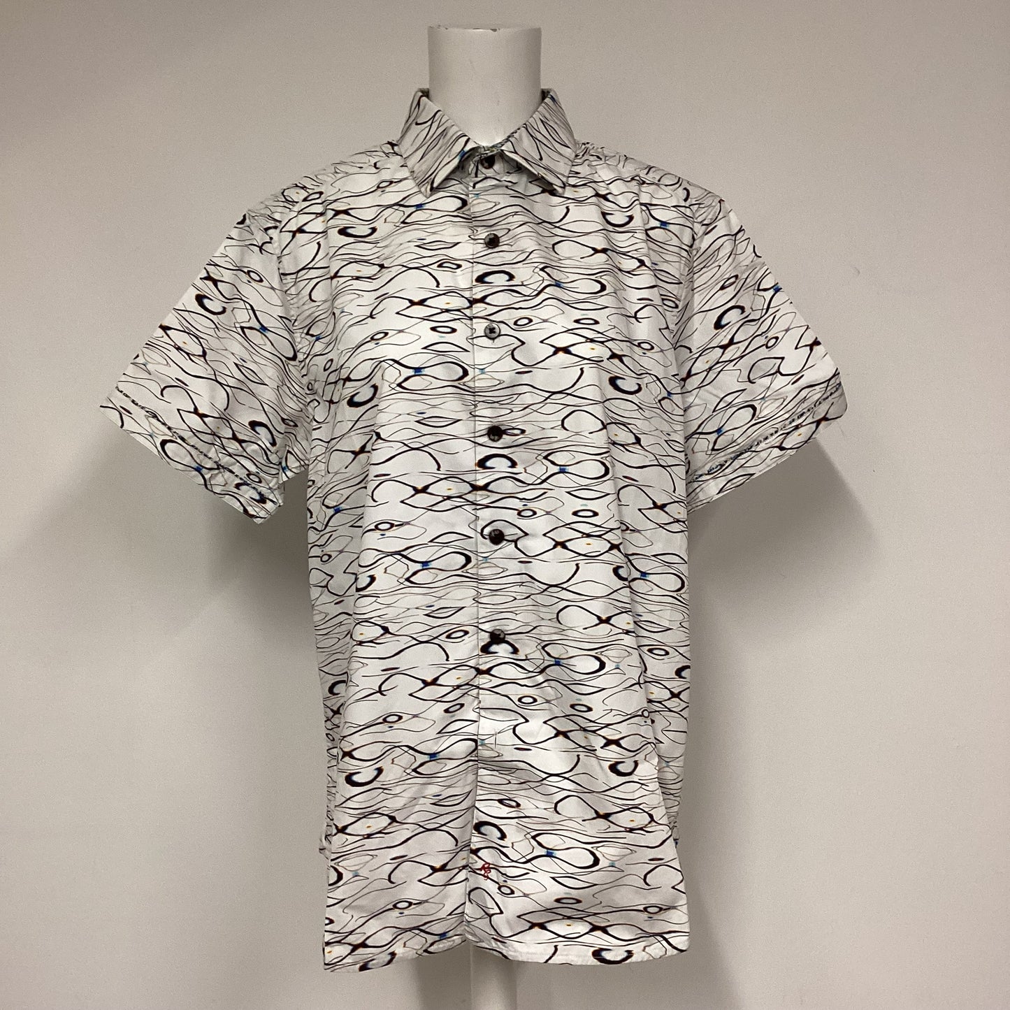 Robert Graham White Black Swirl Print 100% Cotton Shirt Size L