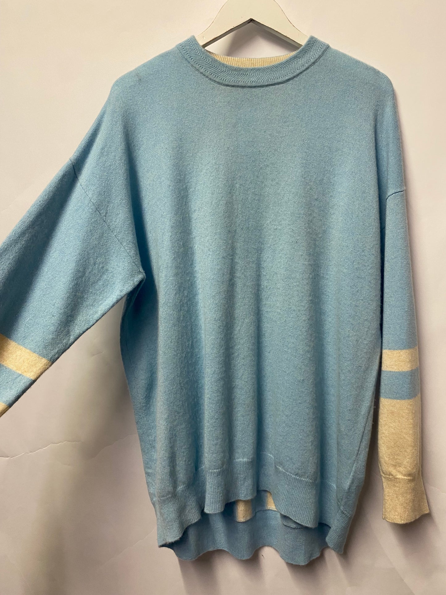 Cocoa Cashmere Blue and Cream Cashmere Jumper XL